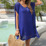 7 Colors Short Sleeve V Neck Crochet Knitted Tunic Beach Cover Up Cover-ups Beach Dress Beach Wear Beachwear Female Women V8267