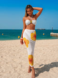 Vintage Yellow Floral Print Bikini Set 2026 Women 3D Flower Pleate Push Up Long Skirt 3 Piece Swimsuit Bathing Suit Swimwear