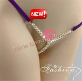 DEKA Elastic Crotchless High quality Real Pearl Thongs Women Low-Rise Hollow Sexy G-string Female Erotic Panties Underwear