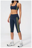 Summer Color Blocked Yoga Sets Women Slim Sports Bra High Waist Pants Fitness Suits Outwear Gym Running Push Up Workout Clothes