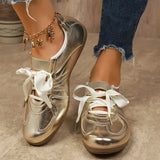 Sweet Ribbon Bowknot Ballet Flats for Women Plus Size 43 Gold Silver Platform Sneakers Woman Comfortable Soft Bottom Flat Shoes