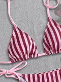 Sexy Pink Striped Micro Bikini 2026 Women Halter Push Up Bra Tie Side Thong Swimsuit Beach Bathing Suit Holiday Swimwear Biquini