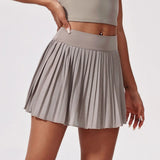 Elastic High Waist Slimming Tennis Skort Women Summer Running Fitness Skirt with A Light Strip Lining and Pockets Pleated Skirts