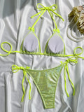 Sparkling Glitter Halter Bow Bikini Female Swimsuit Women Swimwear Two-pieces Bikini Set High Cut Bather Bathing Suit Swim Lady