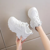 White Platform Women's Sneakers 2025 Autumn Lace-Up Thick Bottom Sports Shoes Woman Pu Leather Breathable Walking Shoes Female