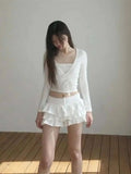 Sweet And Spicy Ballet F-length Skirt With Elastic Waist And Lace Hem Flared Cake-aped Ort Skirt For Young Women 8PO5