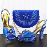 Doershow Italian COFFEE Shoes And Bag Sets For Evening Party With Stones Italian Leather Handbags Match Bags! HM1-1