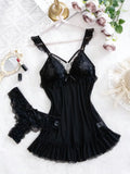 2026 New Red Sexy Lingerie Set Women Deep V Slip Dress Thong Erotic Bra Panty Sets Lace Nightdress Soft Nightgown wedding Pijama