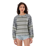 Loose Knitted Tops Women Contrast Color Stripe Floral Print Long Sleeve Pullovers Fall Winter Casual Jumpers