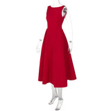 Chic Elegant O-neck Sleeveless Backless A-line Long Dresses Red Black 2026 Summer High Waist Tunics Zip-up Party Evening Dress