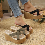 2026 Wedges Slippers Women Summer Plus Size 43 Chunky Platform Sandals Woman Comfortable Cross Strap High Heeled Sandals Female