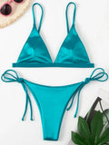 2025 Metallic Satin High Cut Brazilian Bikini Women Swimwear Female Swimsuit Two-pieces Bikini Set Bathing Suit Swim Beach Wear