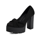 Plus Size Cross Soft PU Upper Platform Ultra Coarse Heel Shallow Breathable High Heels Office Women's Shoes