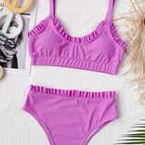Bikini 2026 Sexy Swimwear Swimsuit Women Solid Ruffled High Waist Bikinis Set Bathing Suit Bikini Taille Haute Biquinis Feminino