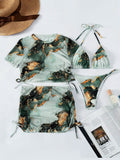 4 Pieces Halter Bikini Swimsuit With Marble Print Cover Up 2026 Swimwear Female Beachwear Bathing Swimming Suit Women Summer