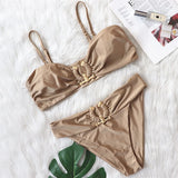 DEKA Bandeau U-Neck Metal Bikini Set Push Up Padded Cup Swimwear Women Solid Swimsuit Beachwear Water Swiminmg Bathing Suit