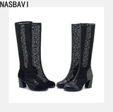 Spring and Autumn New Fashion Square Heel Mesh Hollow Women's Sweet Breathable Knee Long Sandals Boots High 7.5cm Size 33-43