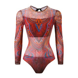 S - XXL Printed Long Sleeve With Sarong One Piece Swimsuit Women Swimwear Female Flowers Padded Bather Bathing Suit Swim V7181