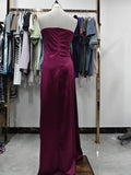 Elegant Strapless Solid Evening Gown Chic Satin Corset Dress for Women V-neck Split Blue Long Dress Lady Summer Party Dress up