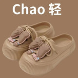 2025 New Slippers DIY Bow Platform Sandals for Women Summer Thick Sole Beach Slides Woman Flowers Non Slip Clogs Garden Shoes
