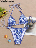 Sexy Flower Printed Halter Bikini Women Swimwear Female Swimsuit Two-Pieces Bikini Set Brazilian Bather Bathing Suit Swim V8203
