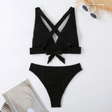 Wrinkled Crinkled Cross Back Bikini Women Swimwear Female Swimsuit Two-pieces Bikini Set High Cut Bathing Suit Swim Beach Wear