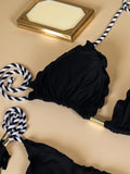 2026 New Solid Color Swimsuit Split 2-piece Bikini Set Beach Woven Rope Hanging Neck Swimsuit