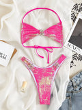 S - XL  Sparkling High Cut Halter Bikini Female Swimsuit Women Swimwear Two-pieces Bikini Set Bather Bathing Suit Swim Beachwear
