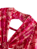 Waist Cut Out Backless Sexy Summer Maxi Dress Elegant Deep V Neck Holiday Long Dress Red Black Boho Floral Dress Women 2025
