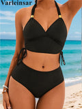 S - XXL 2026 Ribbed Halter Mid Waist Bikini Female Swimsuit Women Swimwear Two-Pieces Bikini Set Bather Bathing Suit Swim V6447