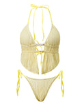 Women's Summer Holiday Beach Two Piece Bathing Suits Sleeveless Halter Neck Cutout Bra Low Waist Thong Sets