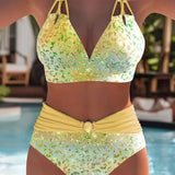 Vintage Purple Leopard Print Gradient Two Piece Swimsuit Tankini Set Women V Neck Push Up Bra Belt High Waist Swimwear 2026 3XL
