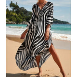 Sexy Zebra Printed V Neck Tunic Beach Cover Up Cover-ups Beach Dress Beach Wear Beachwear Beach Long Dress Female Women V4159