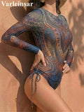 S - XXL Long Sleeve Flower Printed Bikini Female Swimsuit Women Swimwear Two-pieces Bikini set Bather Bathing Suit Swim V8062
