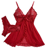 Transparent Red Lingerie Women's Underwear Sleepwear Lace Nightdress And Panty Pijamas Sets Female Nighty