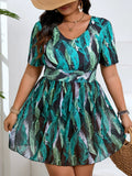 VigoJany 2026 Print Plus Size Tankini Swimwear Women Large V Neck Tied Curvy Dress Swimsuit Lady Big Beach 2 Piece Bathing Suit