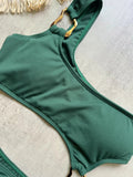 Women's One Piece Swimsuit Ring Cut Out Front High Cut Cheeky Bathing Suit Monokini Swimwear One Shoulder Ribbed Monokini