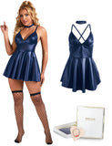 Gift Box + Black PU leather Suspender Sexy Nightdress