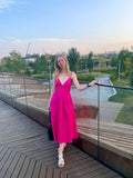 Foridol Elastic Smocking Green Cotton V Neck Summer Women's Dress Sleevless Long Green Maxi Casual Strapy Dress Solid Female