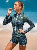 2026 New UPF 35+ Retro Long Sleeve Women's Swimwear Bodysuit High-end Mesh One Piece Swimsuit Sexy High Cut Beach Bathing Suit