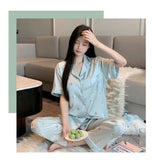 Women's padded pajamas spring and summer three-piece silk home clothes can be worn outside