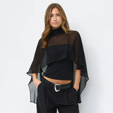 FDYOUI Woman Black Corset with Cover-ups 2-piece Sets Chic Sexy Hollow Out Evening Party Tops Female Blouses Shirts High Street