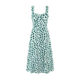 French Style Low-cut Polka Dot Print Camisole Dress For Women Sexy Side Slit Waist-cinching Mid-length Beach Dress Charming WYLB