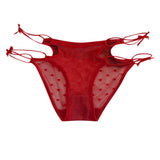 2026 Womens Briefs Sexy Love Mesh Transparent Low Waist Triangle Pants Thin Bow Knot Hollow Breathable Thongs Ruffled Panties