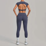 Women's Seamless Yoga Sets Sports Running High Waist Hip-lifting Pants Backless Short-sleeve Suits Workout Fitness Leggings Sets