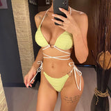 New Wrap Around Halter Wrinkled Bikini Women Swimwear Female Swimsuit Two-Pieces Bikini Set Bather Bathing Suit Swim Lady V4081