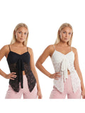 Women’s Solid Color Lace Halter Tank Tops Summer Fashionable Spaghetti Strap Handkerchief Hem Sheer Camis Tops