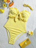 S - XL Floral Printed Strapless Ruffled Frilled One Piece Swimsuit Women Swimwear Female Monokini Knotted Bathing Suit Swim Lady