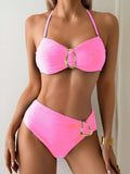 Sexy Black High Waist Bikini Set Women Metal Buckle Push Up Two Piece Swimsuit 2025 Summer Bathing Suit Holiday Swimwear Biquini