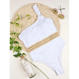 New Sexy One Piece Swimsuit Swimwear Women Solid Single Shoulder Hollow Mesh White Bathing Suit Beachwear Banadores Mujer 2026